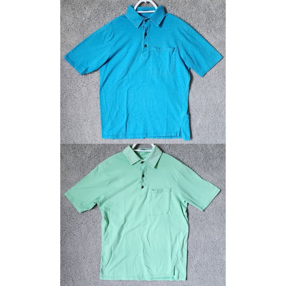 Lot of 2 Haband Blue & Green Pocket Short Sleeve Polo Shirts‎ Men's Size Small